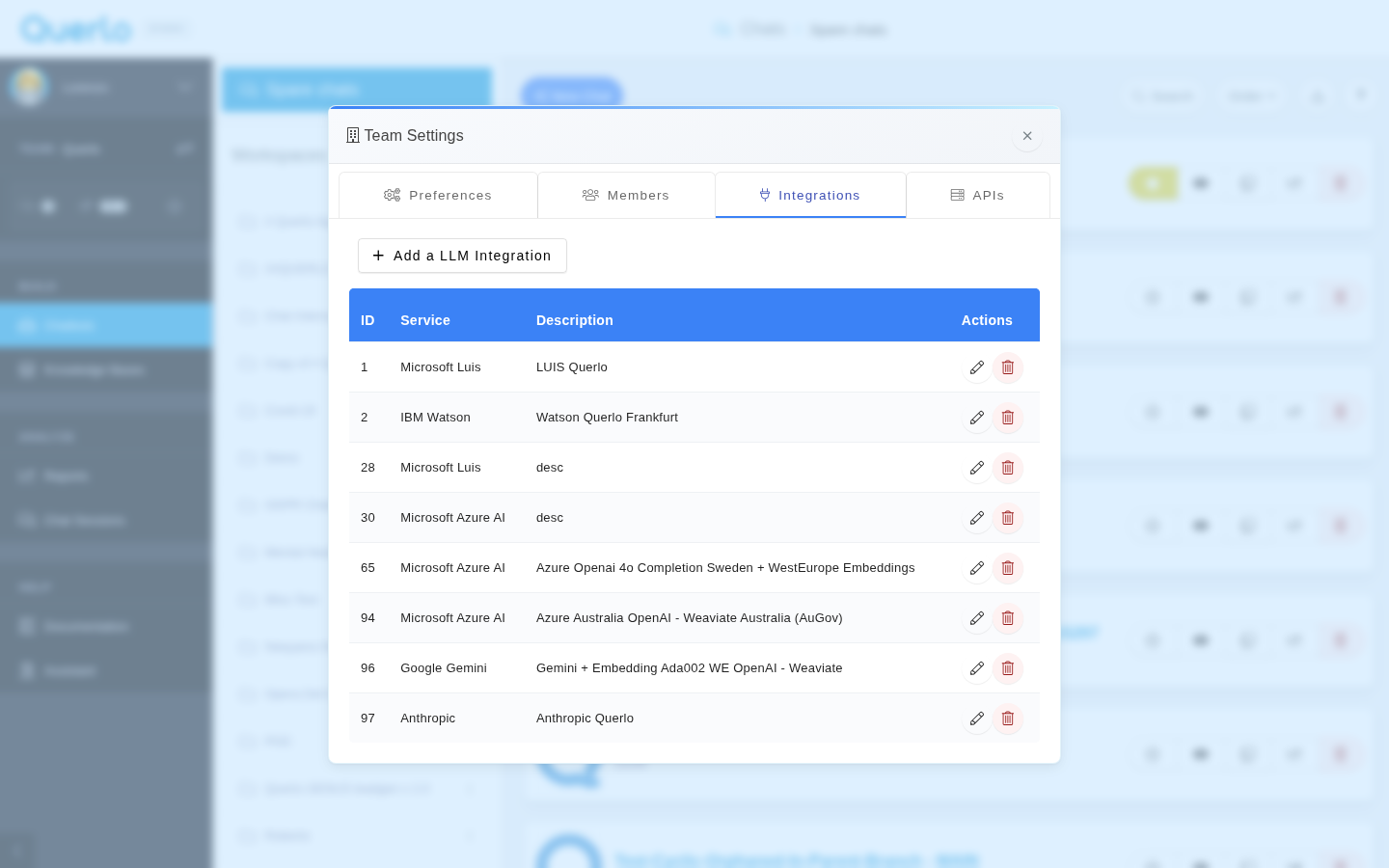 LLM Integrations Settings