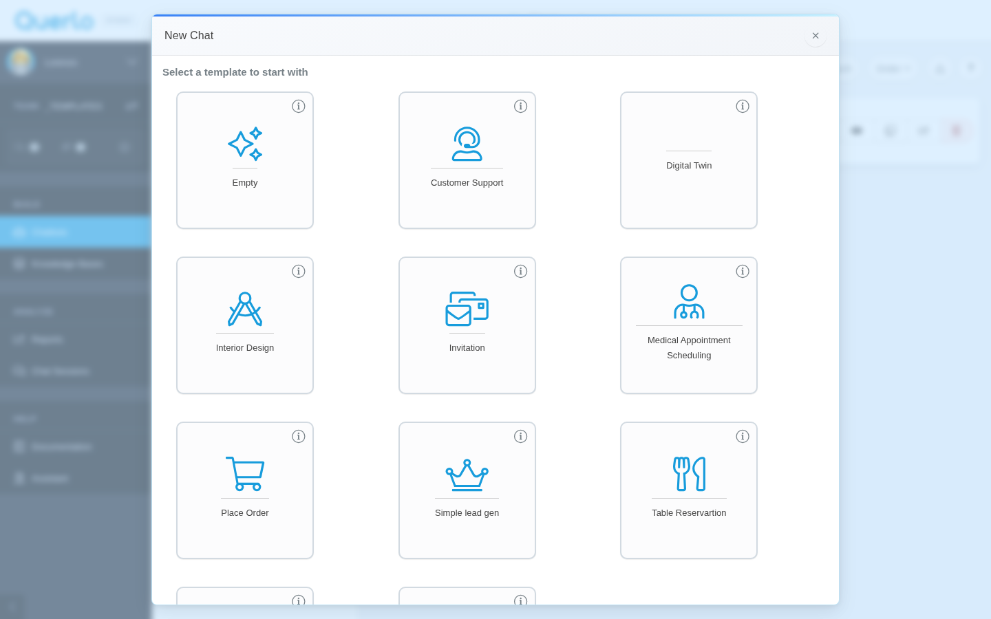 Template selector window showing available chatbot templates
