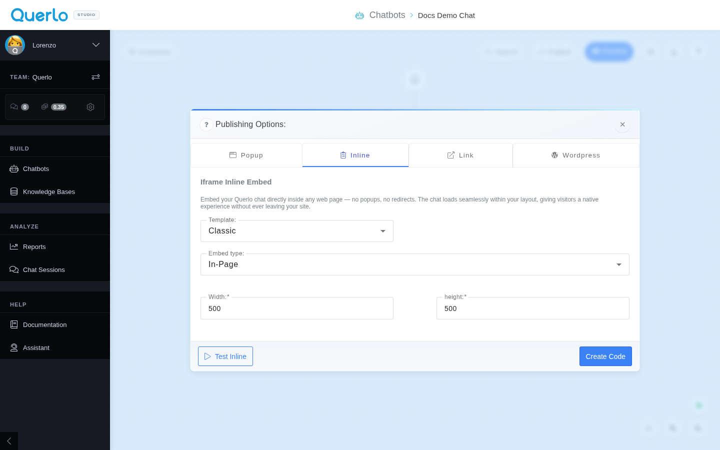 Inline Embed Publishing Options